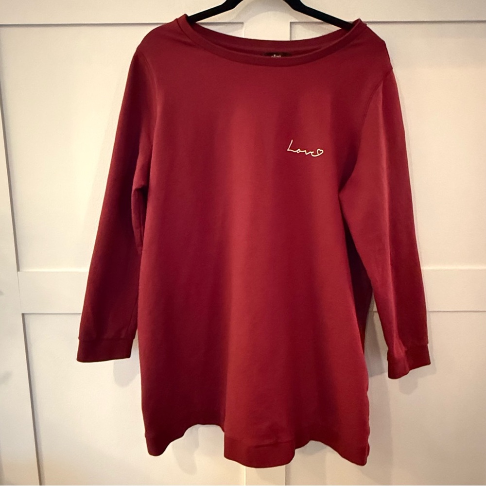 Ellos Long Sleeve Love Tunic Sweatshirt - Burgundy - 18/20